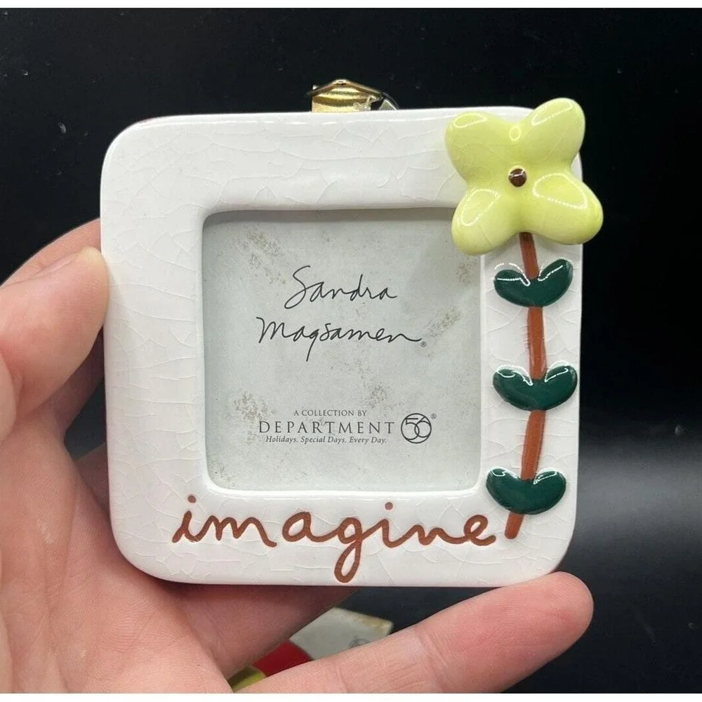 Dept 56 Flowers Picture Frame DREAM IMAGINE LAUGH FRIEND Sandra Magsamen ~ Set 4